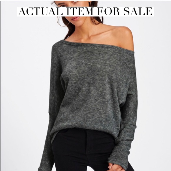 FRAY🍂 off theshoulder sweater charcoal gray - Picture 2 of 3